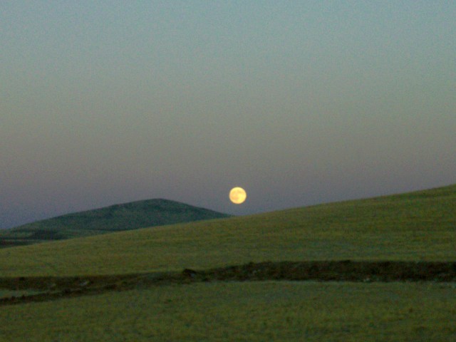 2007/9/25 トルコのカッパドキアの観光を終え、バスで帰る途中に見えた満月は、まるで花札の「坊主/芒に月」の絵柄ようである。